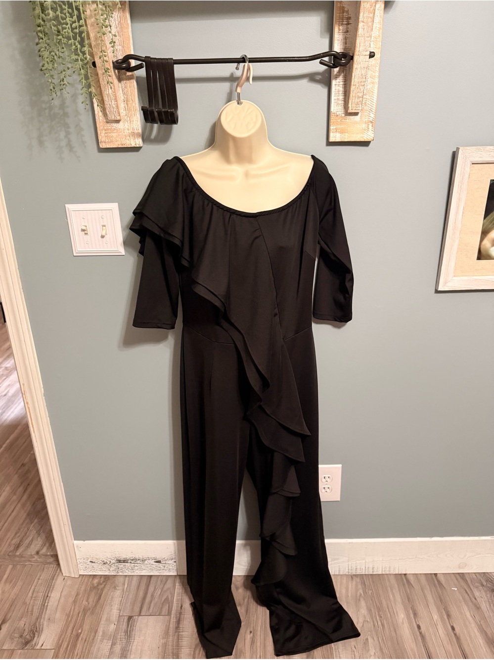 Women's Black Ruffle Jumpsuit Dress. Size L. Worn once.